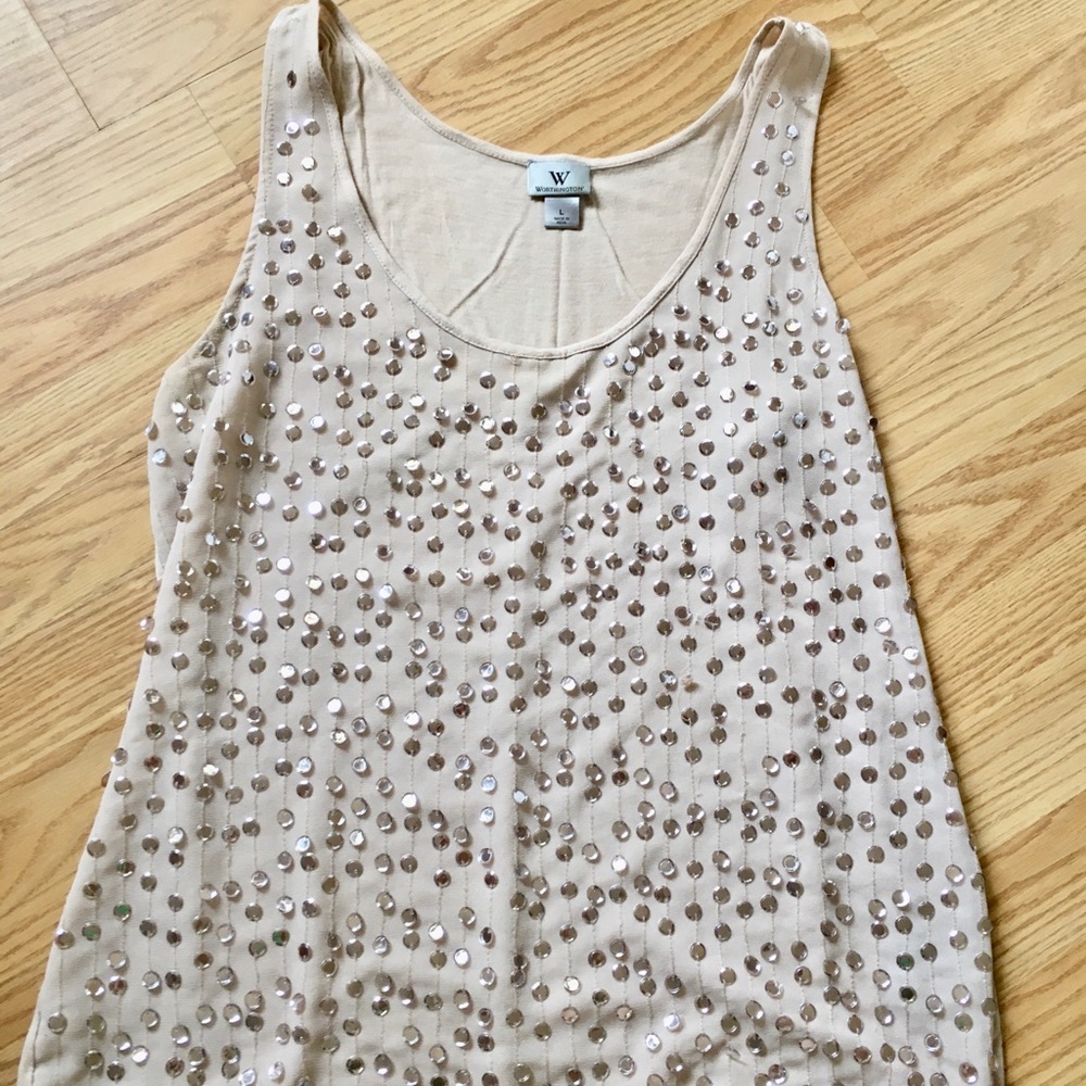 L. Worthington tan sequined tank.